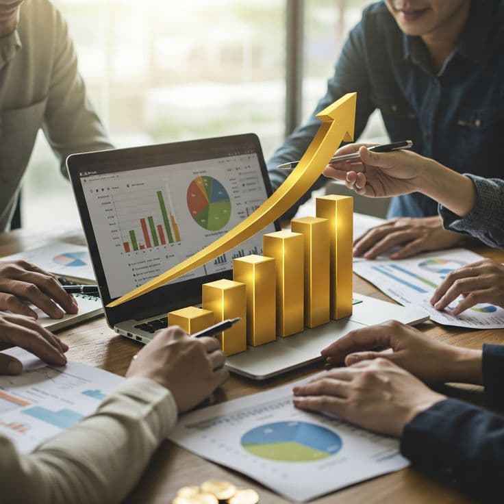 Investor reviewing financial growth charts